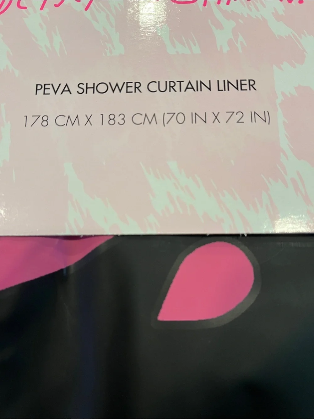Betsey Johnson Black and Pink Strawberry PEVA Shower Curtain Liner